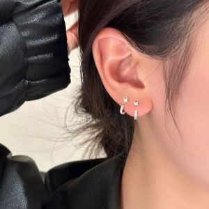 S999 Sterling Silver Simple Crystal Earrings Two Wear Styles