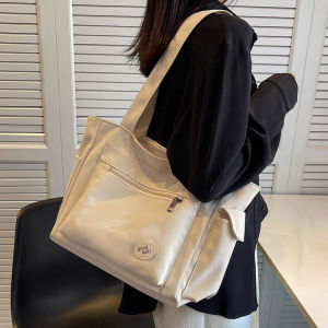 Trendy Canvas Tote Bag Large Capacity Simple Design Womens College Class Bag 2025 New Style Fashionable Single Shoulder Bag