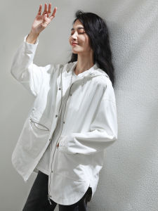 Miccbeirn | Outdoor Workwear Style Jacket Coat Retro Casual Long Hooded Commute Versatile Womens Top Casual Hooded Mid-Length Jacket