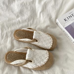 Womens Breathable Linen Slip-On Slippers Open-Toe Summer Outdoor Wear New 2025 Lazy Fisherman Flat Heel Comfortable Sandals