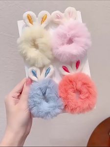 MM Ikat Rambut Anaak Motif Telinga Rabbit Bulu Halus Elastis Karet bulu Warna Warni Polos Korea Style