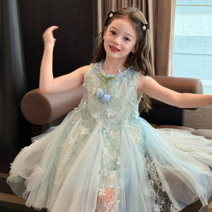 ZHILIAOCHENGZHANGJI | Sweet Floral Vest Princess Dress Lace Mesh Girls 2026 Summer