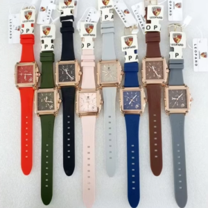 Jam tangan Leopard 8097 tali karet tanggal aktif chrono off kotak analog original wanita