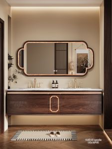 Bộ Tủ Lavabo Phòng Tắm Phong Cách Trung Quốc Gỗ Sồi Đỏ