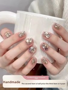 MONLEYTA | Handmade Short Nail Art Wearable False Nails New Year Design Premium Quality Medium Long Lasting Nail Stickers Manicure