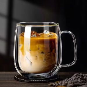 250/400ml Heat Resistant High Borosilicate Glass Mug Double Wall Glass Coffee Cup with Handle Milk Water Cup Clear Cups Gift