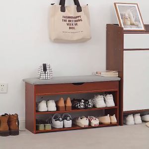 【COD&In Stock】Wood Shoe Cabinet With Cushion 30 Inch Multicolor Shoe Stool Benchs