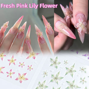 Classic Nail Sticker Fresh Pink Lily Flower Boho Style Nail Decoration DIY Nail Decoration Sticker Nail Art