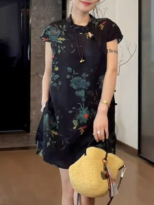 Shalldoer | New Chinese Style Improved Short Sleeve Shirt And Shorts Set Womens Casual Floral Print Button Down Top Bottoms Two Piece Suit