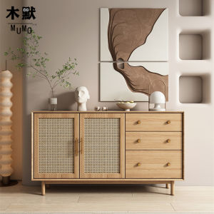 Scandinavian Solid Wood Sideboard Rattan Entrance Cabinet Retro Locker Hall Cabinet Minimalist Modern Storage Chest of Drawers