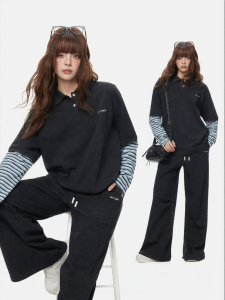 Turn Signal | Fashion Long Sleeve Polo T-shirt and Sweatpants Set Women