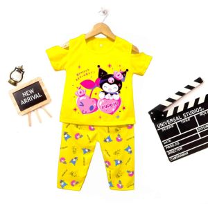 SETELAN  ANAK PEREMPUAN LENGAN SABRINA MOTIF KUROMI 1-6 TAHUN