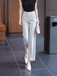 Quần Ống Rộng Bằng Lụa Băng Cotton Lanh Ôm Sát Mùa Hè Mỏng Mới Rộng Rãi Quần Dài Thẳng Thường Ngày Cho Nữ