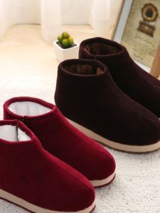 Winter Men and Women Casual Warm Non-Slip Foam Sole Side Zipper Corduroy Handmade Cotton Shoes Cold Protection Fleece Cotton Shoes