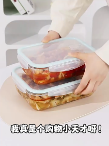 RAIN 3pcs-Lunch Box Microwaveable with Cover and Divider Leak Proof Glass Bento Box Transparent Food
