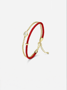 Layered Red Rope Teardrop Charm Bracelet