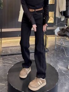 Spring 2025 Womens plus Size High Waist Slimming Straight Leg Denim Jeans Elastic Narrow Version Wide Leg Pants Casual Loose Fit
