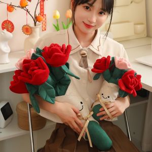 JOJO CASTLE Apricot Lamb 28/50cm Rose Bouquets ValentineS Day Gifts Plush Doll Rose Engagement Home Decorations Holding Flowers Pet Cat Toy