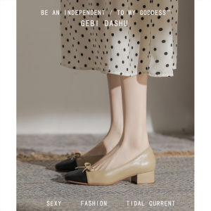 รองเท้าส้นเตี้ยแบบสวมสำหรับผู้หญิง ทรงหัวมน สไตล์สตรีท ทรงหัวมน ส้นสูงปานกลาง ส้นแบน วัสดุหนัง PU