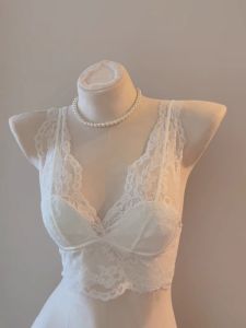 French Lace Bralette Set Wireless Layering Inner Wear White Top Underwear Vest Style Fixed Strap Backless Thin Cup Pure Color
