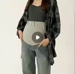 Women Maternity Jeans Pregnant Comfortable Adjustable Waist Pregnancy Pants Seluar Mengandung 孕妇阔腿牛仔裤