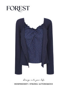 Pure Desire Sweet Spicy Short Fake Two-Piece Floral Lace Trim Long Sleeve T-Shirt Womens Open Cardigan Autumn New Arrival