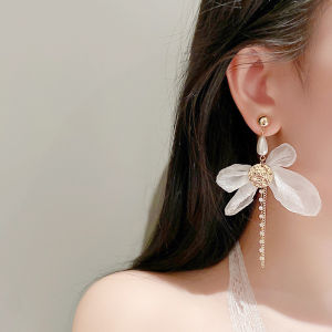 925 Silver Needle Pearl Tassel European Organza Butterfly Knot Womens Earrings French Style Hair Accessories Travel Beauty