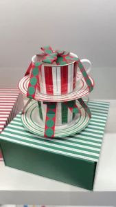 VISHINE British Style Luxury Striped Ceramic Coffee Cup And Saucer Gift Set Companion Gift Gold-rimmed
