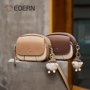 EDERN 2025 New Mini Shoulder Bag for Women Genuine Leather Crossbody Bag Cute Fashion Sling Bag Cowhide Cellphone Bag Ladies Small Round Bag