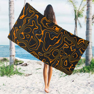 Black Orange Swirl Quick Drying Microfiber Beach Towel Lightweight for Swimming Camping Yoga - Bath Towel