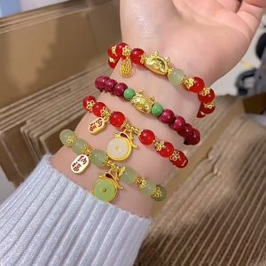 HG024 Gelang Mutiara Merah Maron Naga Lucu Imut Warna Emas Hoki Imlek Hadiah Orangtua
