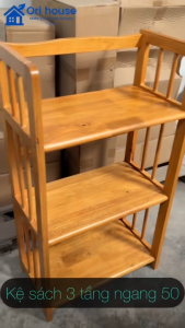 Kệ sách gỗ 3 tầng ngang 50cm gỗ tự nhiên kệ đa năng lắp ráp