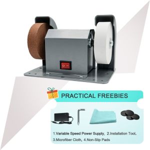 Mini Electric Bench Grinder Sharpener Stainless Steel Grinding Polishing Machine Coarse Fine Wheel for Knife Drill Bit DIY Tool