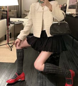 Spring White Puffy Ballet Skirt High Waist A-Line Cake Design Versatile Half-length Floral Lace Hemline Cotton Short Skirt