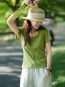 XIAOER | Soft & Elastic Tencel Wool Blend T-Shirt Elegant Goose Egg Collar