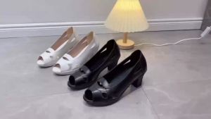 2025 New Korean Style Large Size Loose Thick Fish Mouth Hollow Casual Platform High Heel for Women