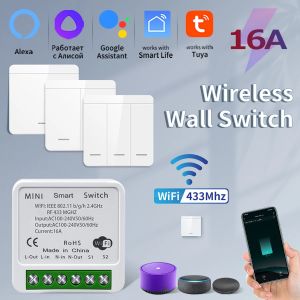 Tuya WiFi Smart Light Switch Wireless RF 433mhz Push Button Wall Switch Smart Home APP Remote Voice Control Alexa Google Alice