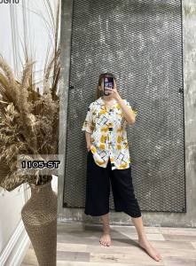 ONE SET WANITA 1105-ST DAILY BASIC SET KATUN RAYON PREMIUM KEMEJA KERAH LENGAN PENDEK LD102 CM FIT TO L-2L BISA COD