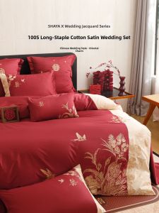SHAYA | Wedding Red Cotton Bedding Set with Embroidery
