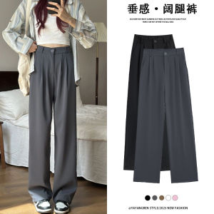 Gray Wide Leg Suit Pants Womens Spring Autumn 2025 New Straight Cut Slim Version Drapey Feel Commute Style Long Trousers