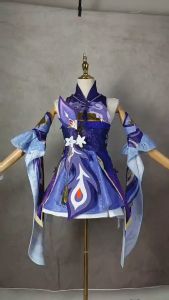Game Genshin Impact Keqing Cosplay Costume Jacquard Fabric Uniform Wig Halloween Carnival Party
