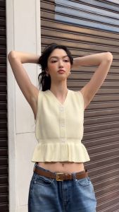 Shawty - Vento Knitted Top เสื้อนิตแขนกุดชายระบายใส่ทำงาน