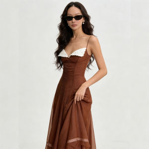 French Irregular Color-blocked Strap Slimming Dress
