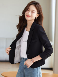 เสื้อสูทสีดำทรงเข้ารูปสำหรับผู้หญิง ฤดูใบไม้ผลิและฤดูใบไม้ร่วง เสื้อสูทสไตล์เกาหลีแบบใหม่ ทรงสั้น สไตล์ลำลอง เสื้อสูทขนาดเล็ก