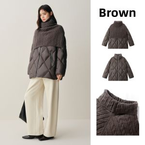 PEACEBIRD | Brown Stand Collar Short Warm Womens Down Jacket