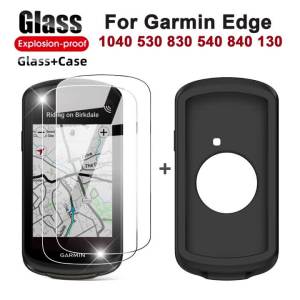 2Pcs Tempered Glass + Silicone Case for Garmin Edge 1040 530 830 840 540 130 GPS Stopwatch Screen Protector Cover Bumper