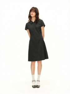 DUSHU | Polo Collar Stripe Fitted Dress