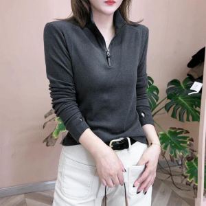 Double-Sided Velvet Long Sleeve Stand Collar Ladies T-Shirt Fashionable Age-Defying Base Layer Top for Autumn Winter New Arrival