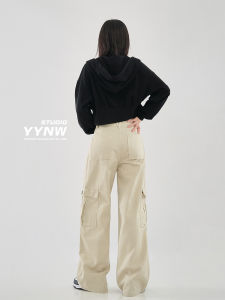 American Retro Multi-Pocket Work Pants Womens Autumn 2025 New Oversize Loose Wide Leg Casual Trousers Trendy Cotton 100%