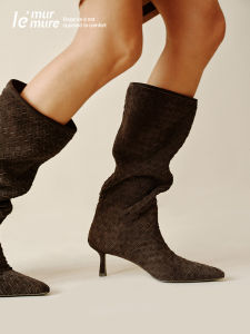 Elegant High Heel Fashion Sheep Velvet Long Boots